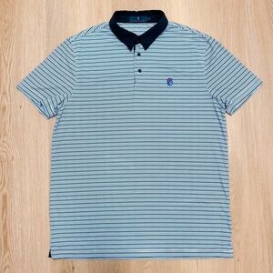 Extracurricular Blue White Black Stripe Short Sleeve Performance Golf Polo Large